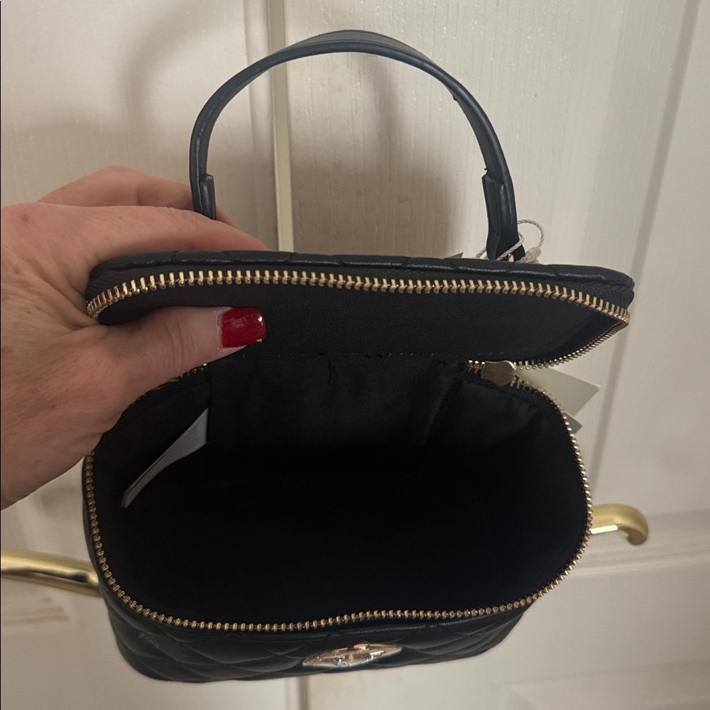 VALENTINO ORLANDI Black Quilted Vegan Cosmetic Case Crossbody Purse NWT $330 - Picture 9 of 11